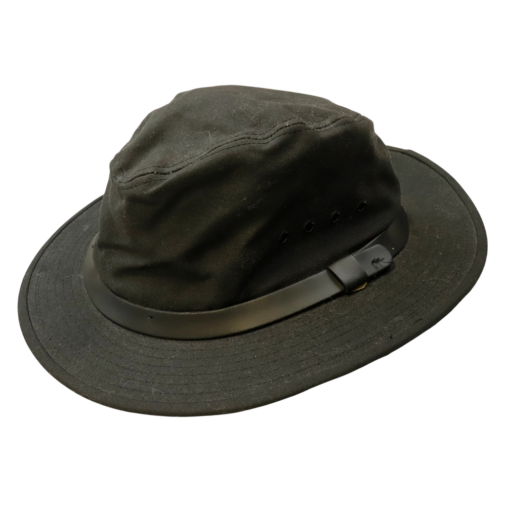 Vintage Filson Black Cotton Hat Fishing Duck Cavas Waxed Size L